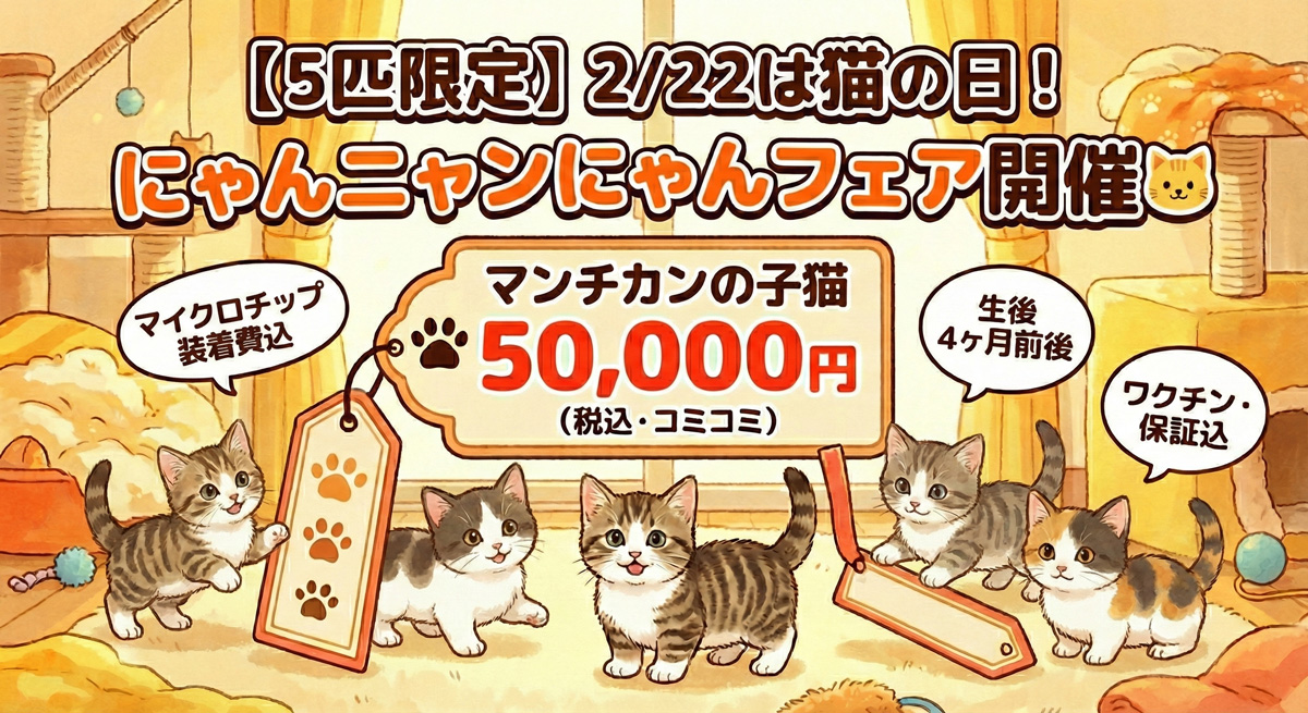 5匹限定】2/22は猫の日「にゃんニャンにゃんフェア」開催 - パピー